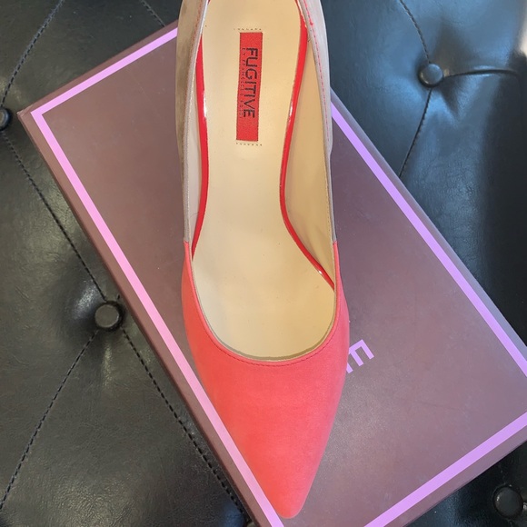 Red/Brown suede women’s pumps - Picture 3 of 5